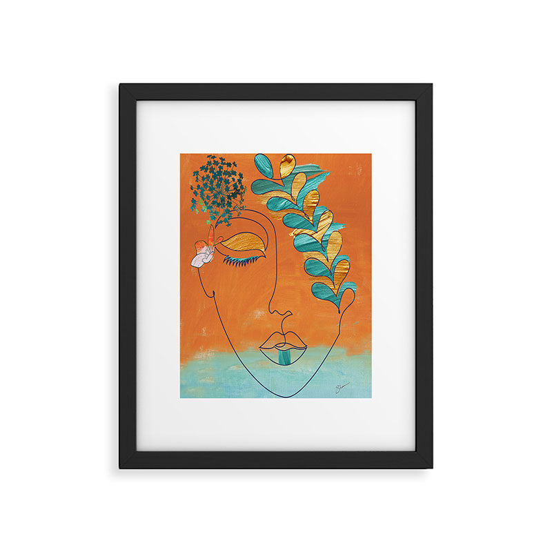 Monoline Woman Gilded Flowers Framed Art Print Gallery Image 6