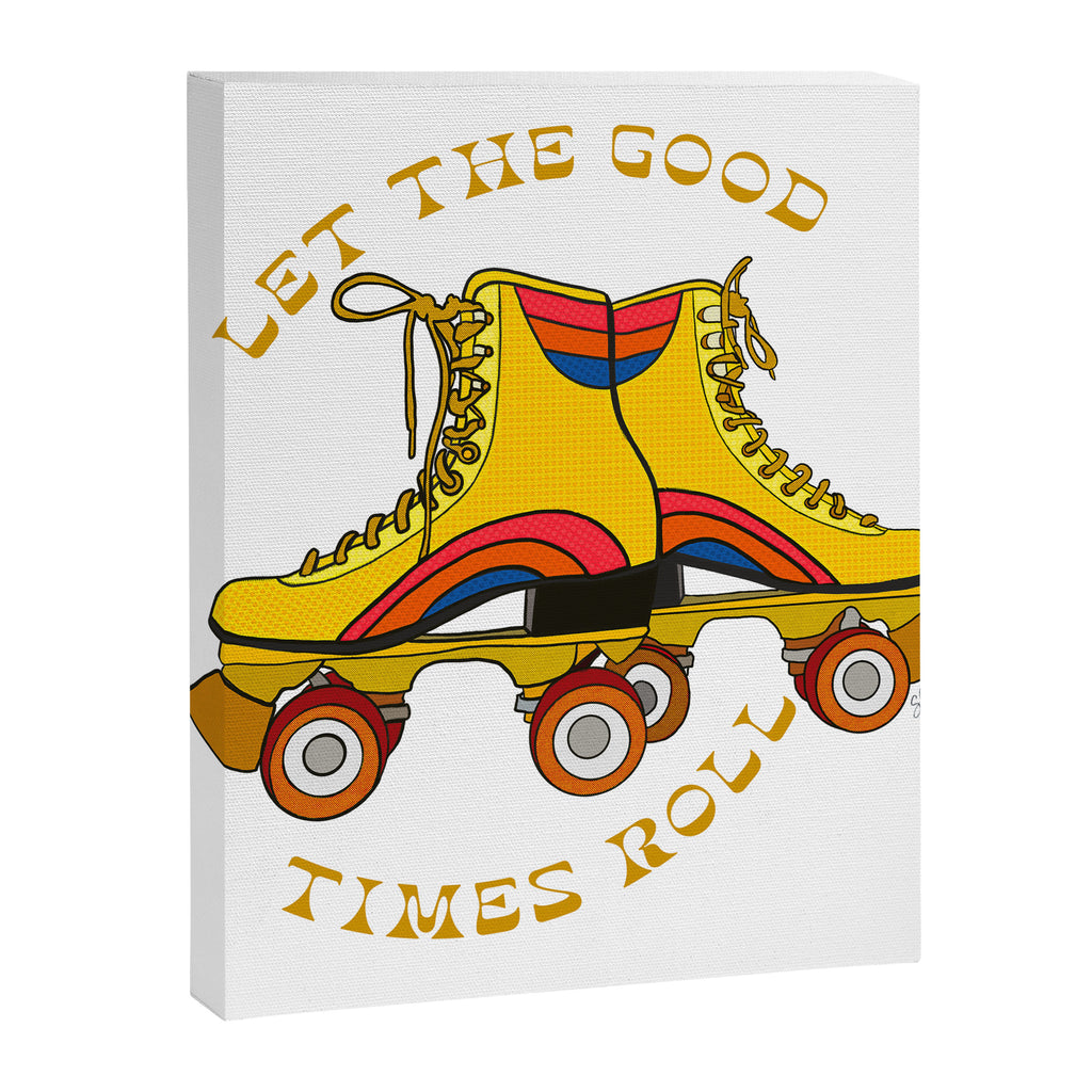 Retro Rainbow Roller Skates Let The Good Times Roll Yellow Canvas Print Gallery Image 8