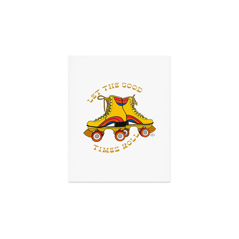 Retro Rainbow Roller Skates Let The Good Times Roll Yellow Art Print Gallery Image 1