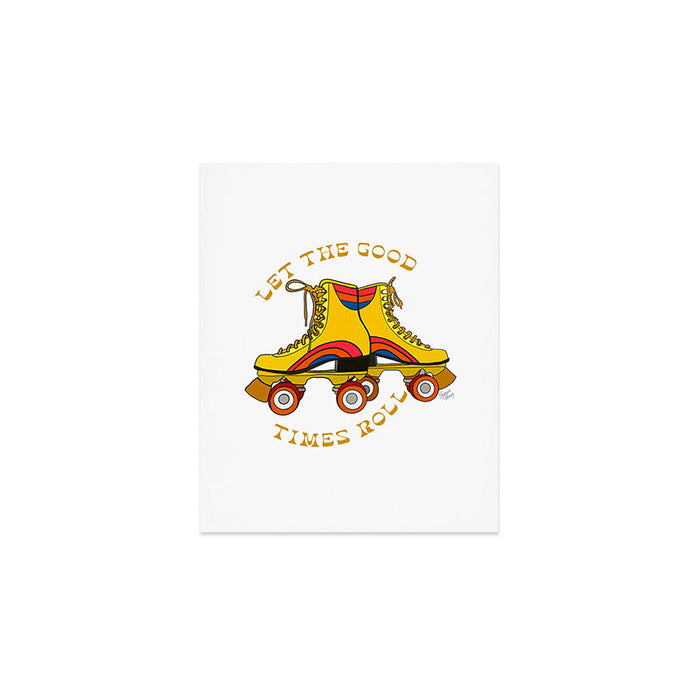 Retro Rainbow Roller Skates Let The Good Times Roll Yellow Art Print Gallery Image 1