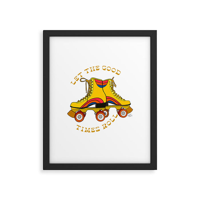 Retro Rainbow Roller Skates Let The Good Times Roll Yellow Framed Art Print Gallery Image 1