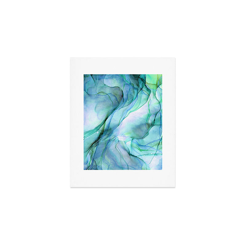Aqua Turquoise Teal Abstract Ink Painting Art Print Gallery Image 1