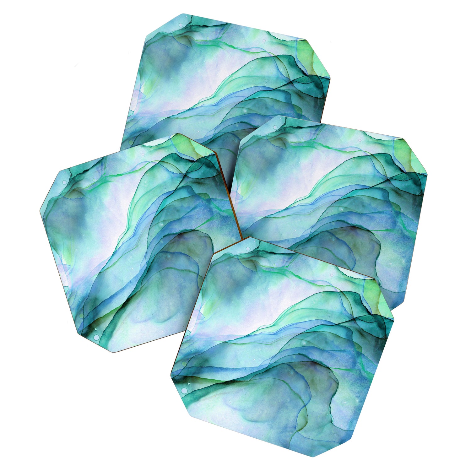 Aqua Turquoise Teal Abstract Ink Painting Coaster Gallery Image 1
