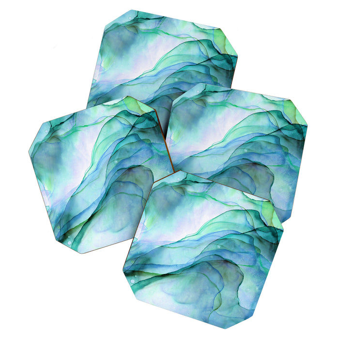Aqua Turquoise Teal Abstract Ink Painting Coaster Gallery Image 1