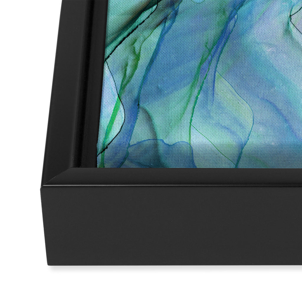Aqua Turquoise Teal Abstract Ink Painting Framed Canvas Print Gallery Image 3