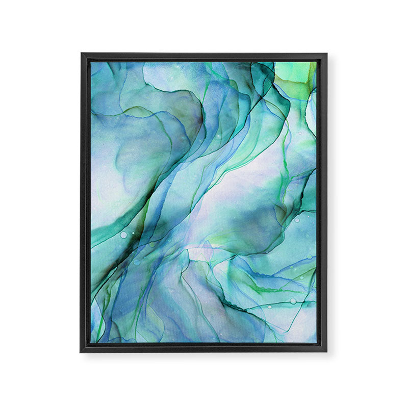 Aqua Turquoise Teal Abstract Ink Painting Framed Canvas Print Gallery Image 6