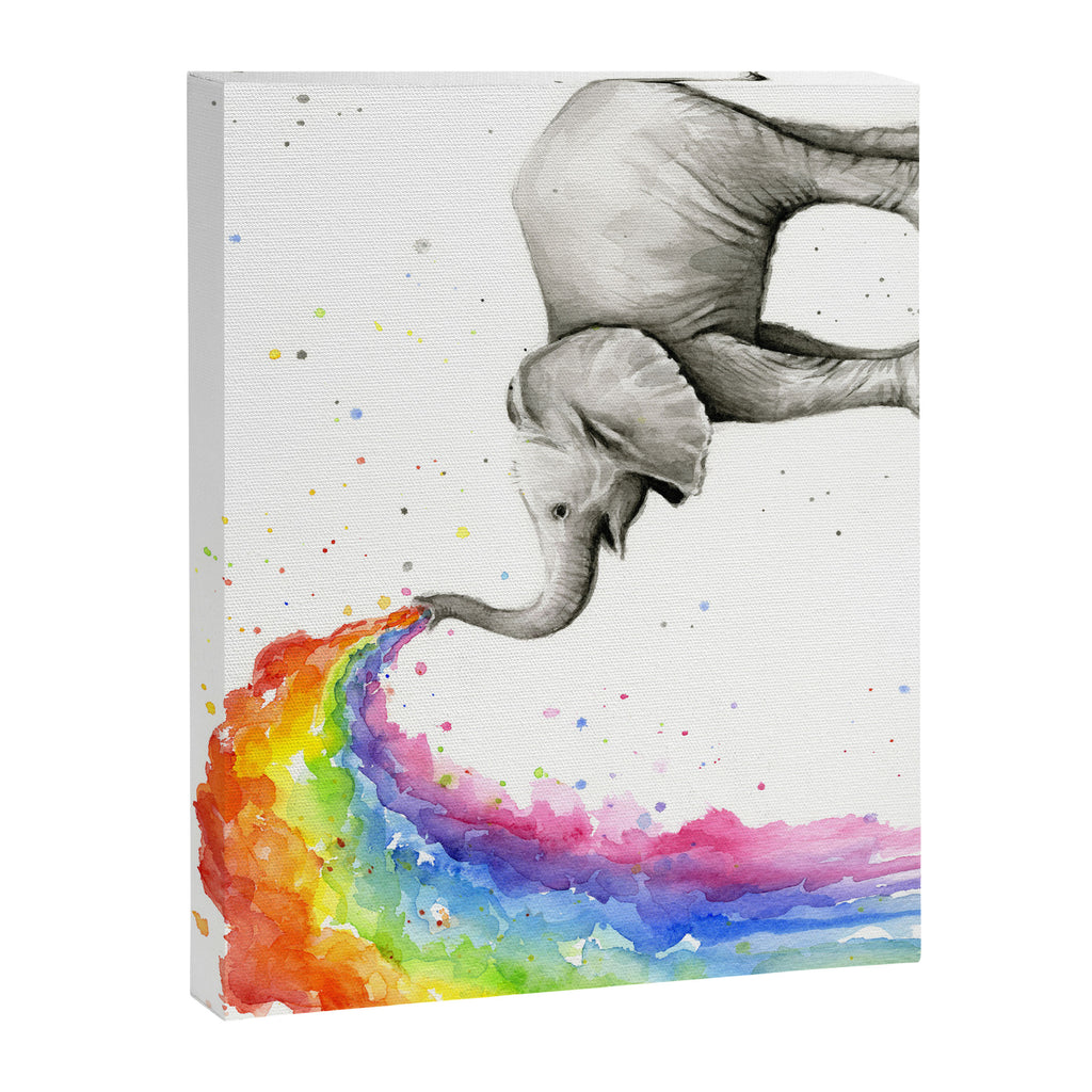 Baby Elephant Spraying Rainbow Canvas Print Gallery Image 6