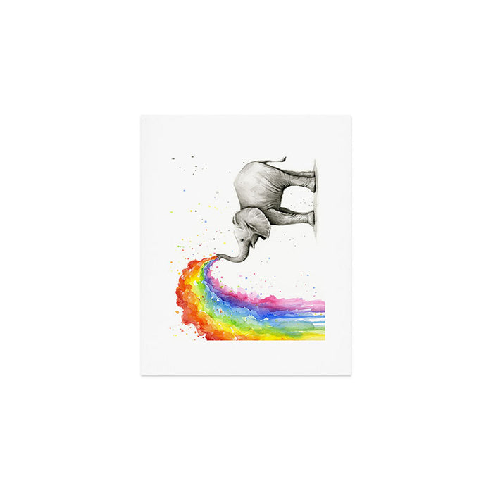 Baby Elephant Spraying Rainbow Art Print Gallery Image 1