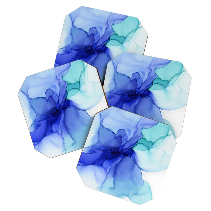 Blue Floral Abstract Ink Coaster Gallery Image 1