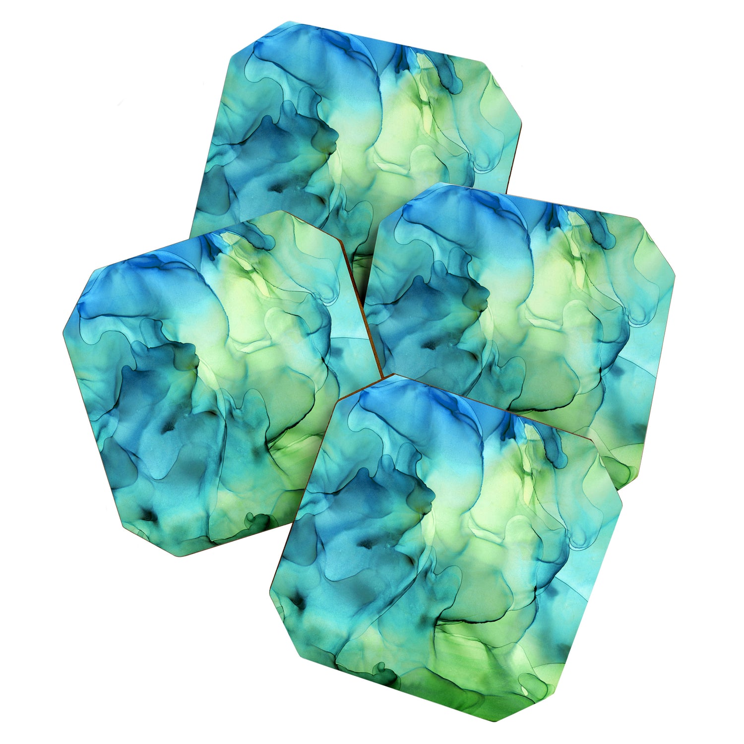 Blue Green Spring Marble Abstract Ink Painting Coaster Gallery Image 1
