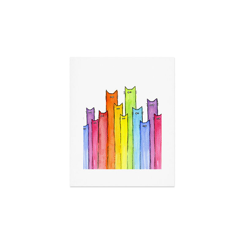 Cat Rainbow Watercolor Pattern Art Print Gallery Image 1