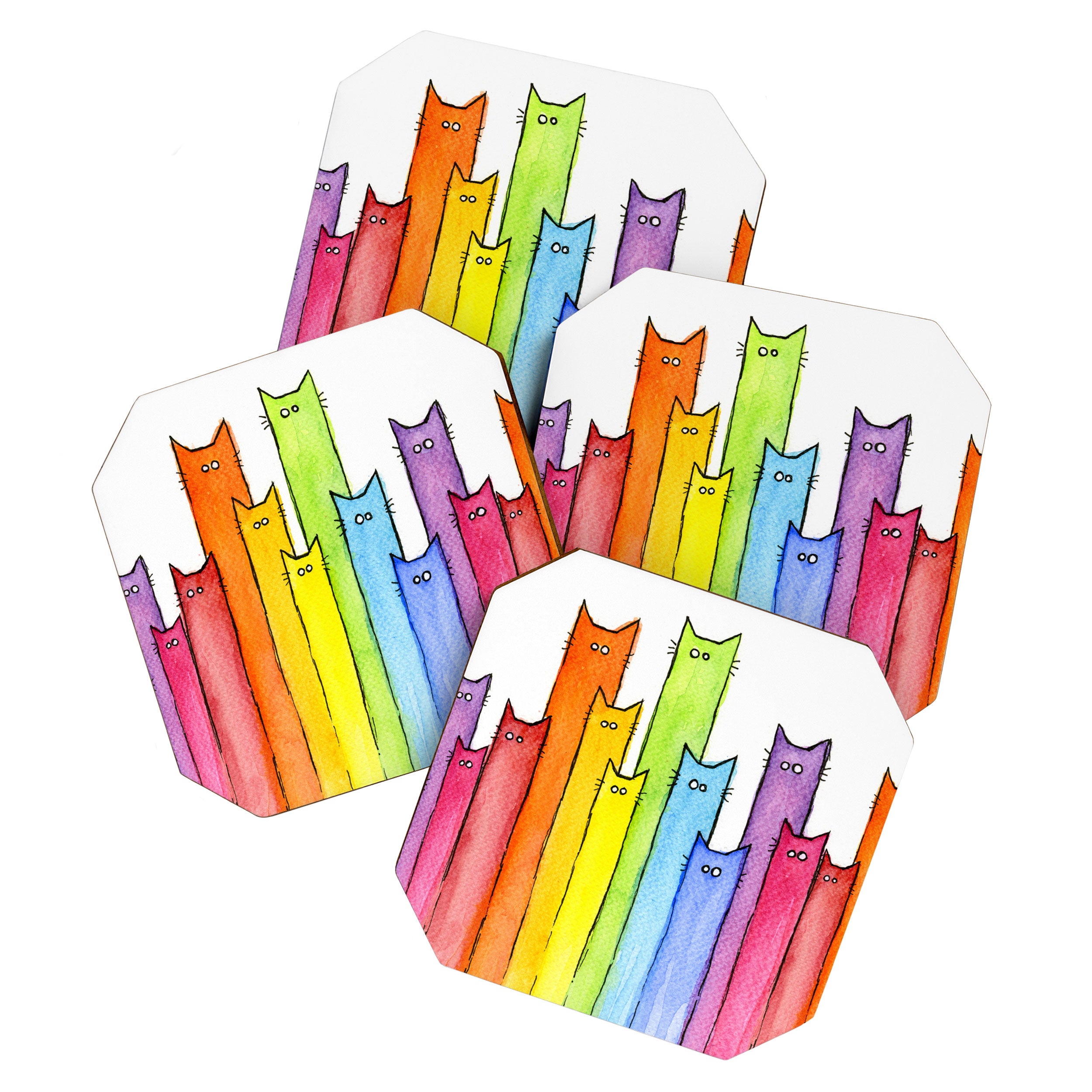 Cat Rainbow Watercolor Pattern Coaster Gallery Image 1