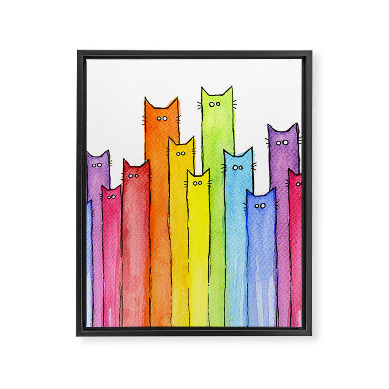 Cat Rainbow Watercolor Pattern Framed Canvas Print Gallery Image 8