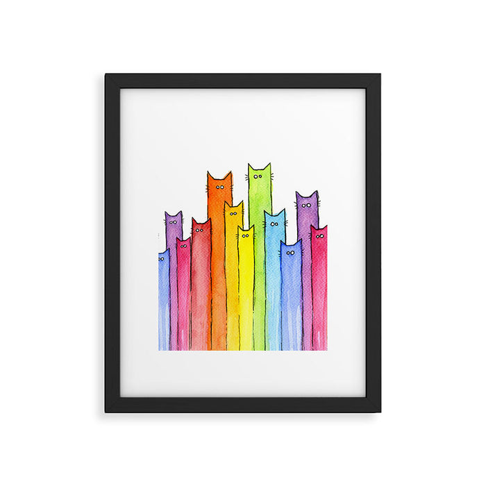 Cat Rainbow Watercolor Pattern Framed Art Print Gallery Image 1