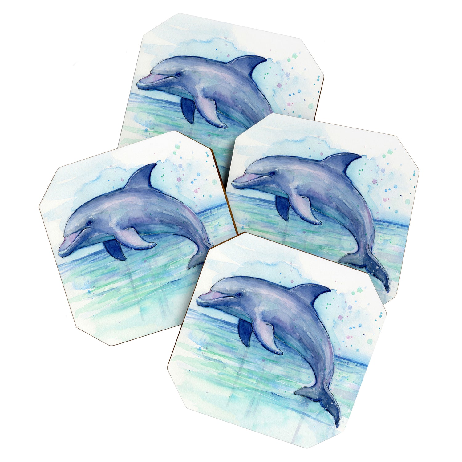 Dolphin Watercolor Sea Creature Animal Coaster Gallery Image 1