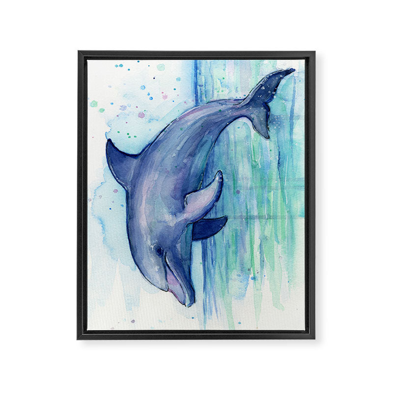 Dolphin Watercolor Sea Creature Animal Framed Canvas Print Gallery Image 6