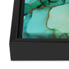 Emerald Gold Waves Abstract Ink Framed Canvas Print Gallery Image 3