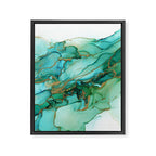 Emerald Gold Waves Abstract Ink Framed Canvas Print Gallery Image 8