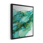 Emerald Gold Waves Abstract Ink Framed Canvas Print Gallery Image 2