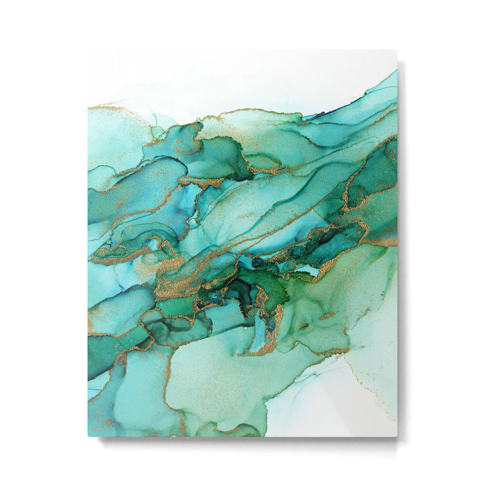 Emerald Gold Waves Abstract Ink Metal Print Gallery Image 1