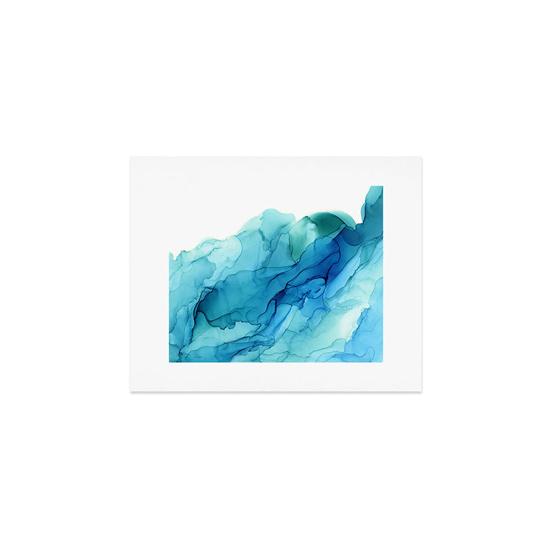 Emerald Sea Waves - Abstract Ombre Flowing Ink Art Print Gallery Image 1