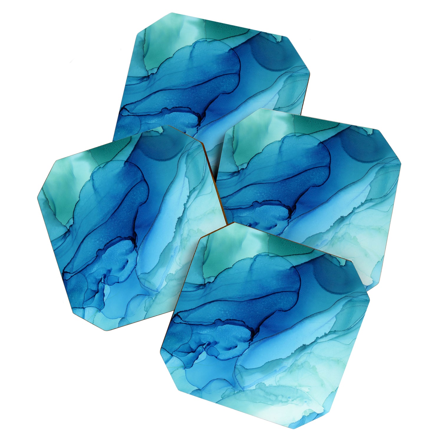 Emerald Sea Waves - Abstract Ombre Flowing Ink Coaster Gallery Image 1