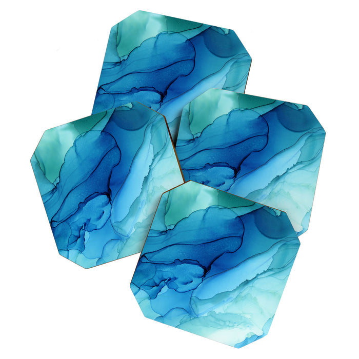 Emerald Sea Waves - Abstract Ombre Flowing Ink Coaster Gallery Image 1