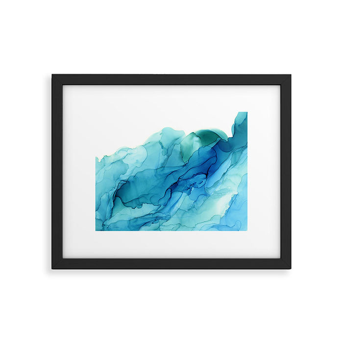 Emerald Sea Waves - Abstract Ombre Flowing Ink Framed Art Print Gallery Image 1