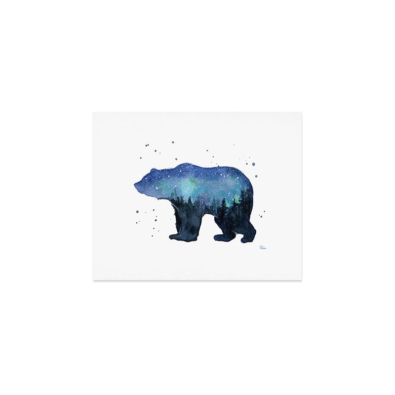 Forest Bear Silhouette Watercolor Galaxy Art Print Gallery Image 1