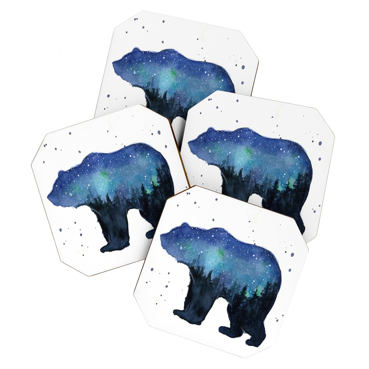 Forest Bear Silhouette Watercolor Galaxy Coaster Gallery Image 1
