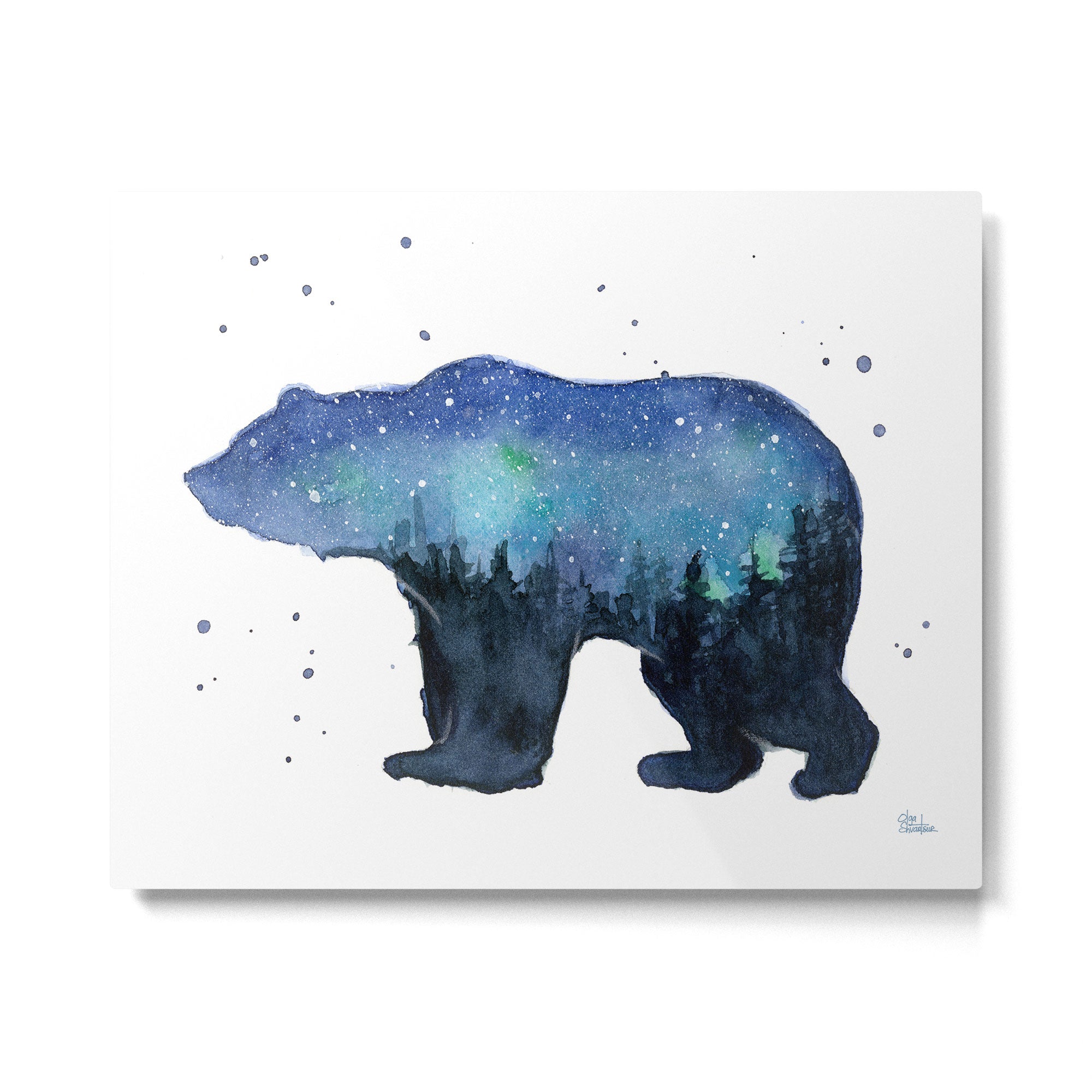 Forest Bear Silhouette Watercolor Galaxy Metal Print Gallery Image 4