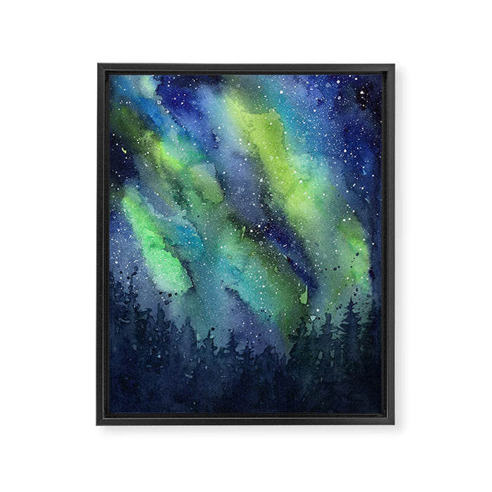 Galaxy Aurora Northern Lights Nebula Space Watercolor Framed Canvas Print Gallery Image 1