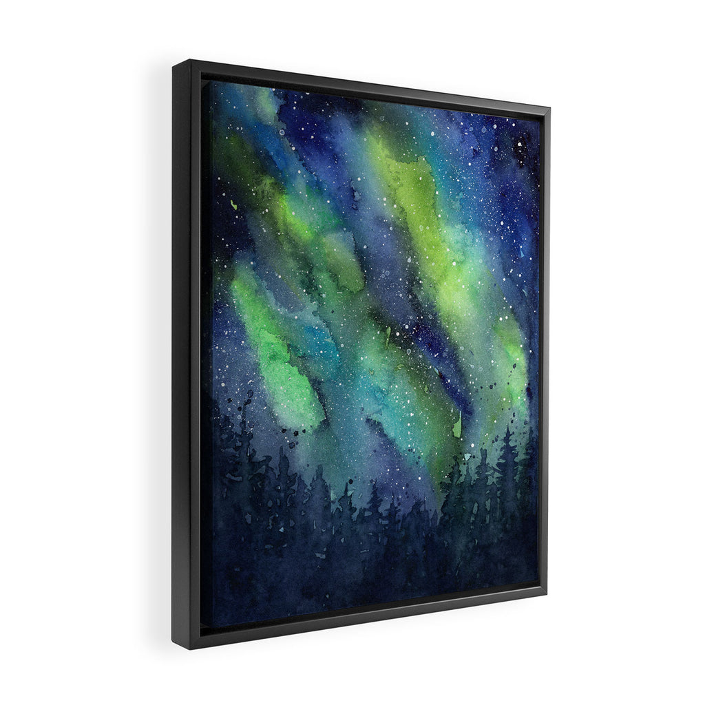 Galaxy Aurora Northern Lights Nebula Space Watercolor Framed Canvas Print Gallery Image 2