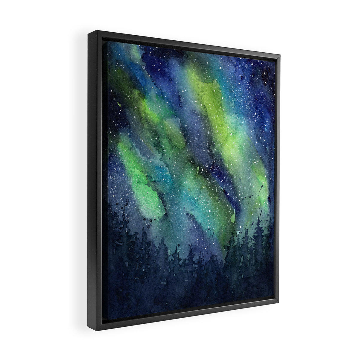 Galaxy Aurora Northern Lights Nebula Space Watercolor Framed Canvas Print Gallery Image 2