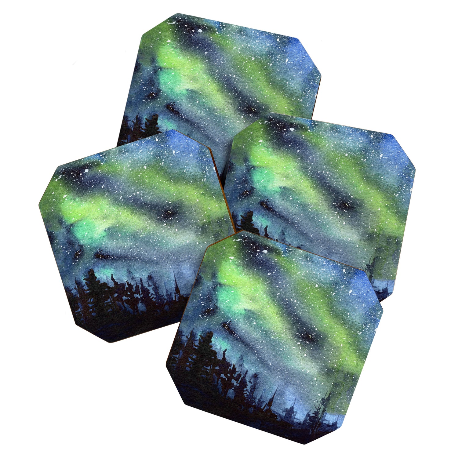 Galaxy Nebula Watercolor Northern Lights Aurora Borealis Coaster Gallery Image 1