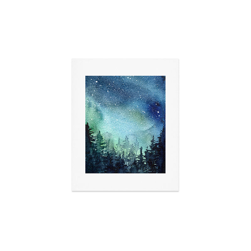 Galaxy Watercolor Aurora Borealis Painting Art Print Gallery Image 1