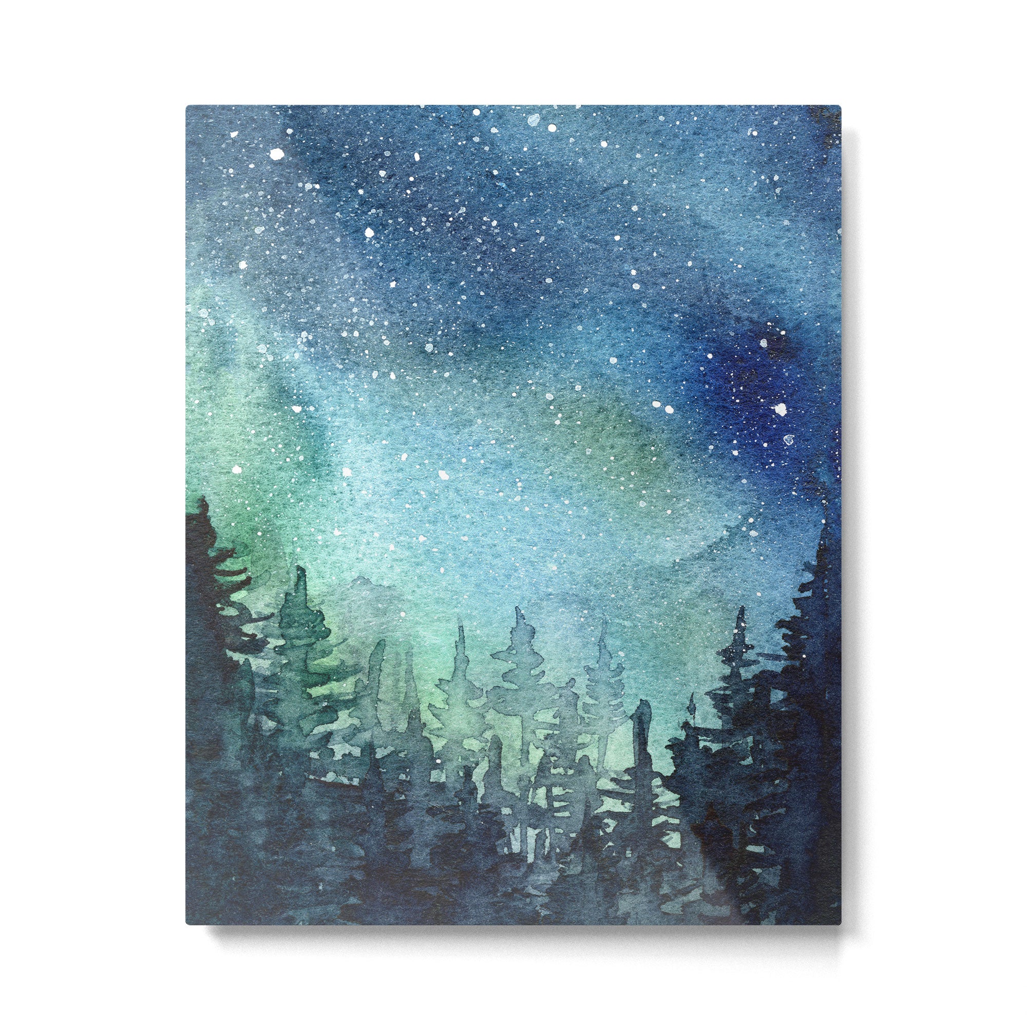 Galaxy Watercolor Aurora Borealis Painting Metal Print Gallery Image 4