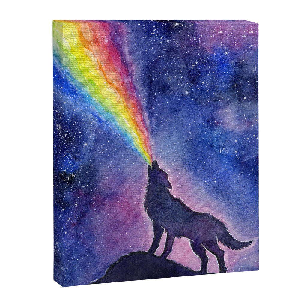 Galaxy Wolf Howling Rainbow Canvas Print Gallery Image 6