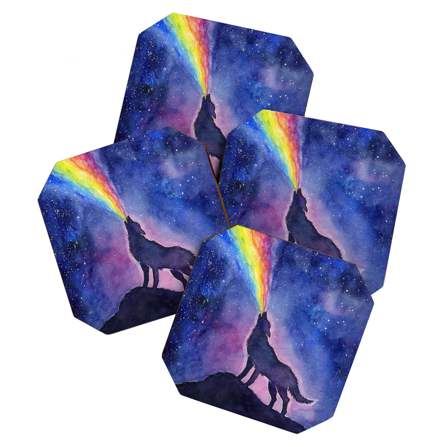 Galaxy Wolf Howling Rainbow Coaster Gallery Image 1