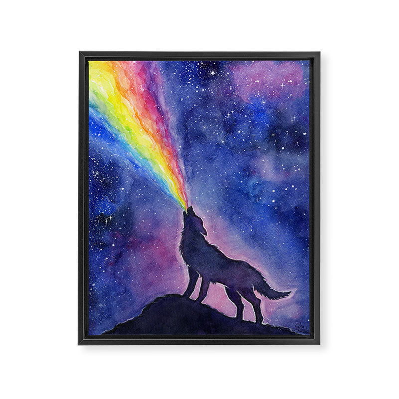 Galaxy Wolf Howling Rainbow Framed Canvas Print Gallery Image 6