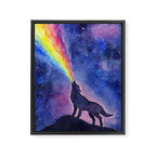 Galaxy Wolf Howling Rainbow Framed Canvas Print Gallery Image 6