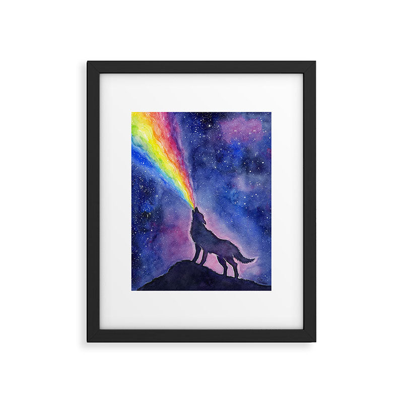 Galaxy Wolf Howling Rainbow Framed Art Print Gallery Image 5