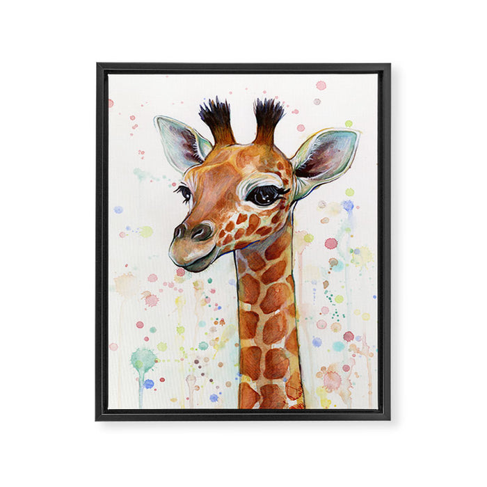 Giraffe Baby Watercolor Framed Canvas Print Gallery Image 1