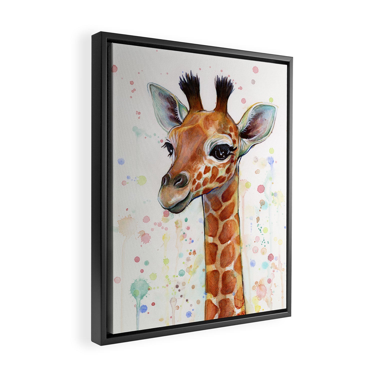 Giraffe Baby Watercolor Framed Canvas Print Gallery Image 2