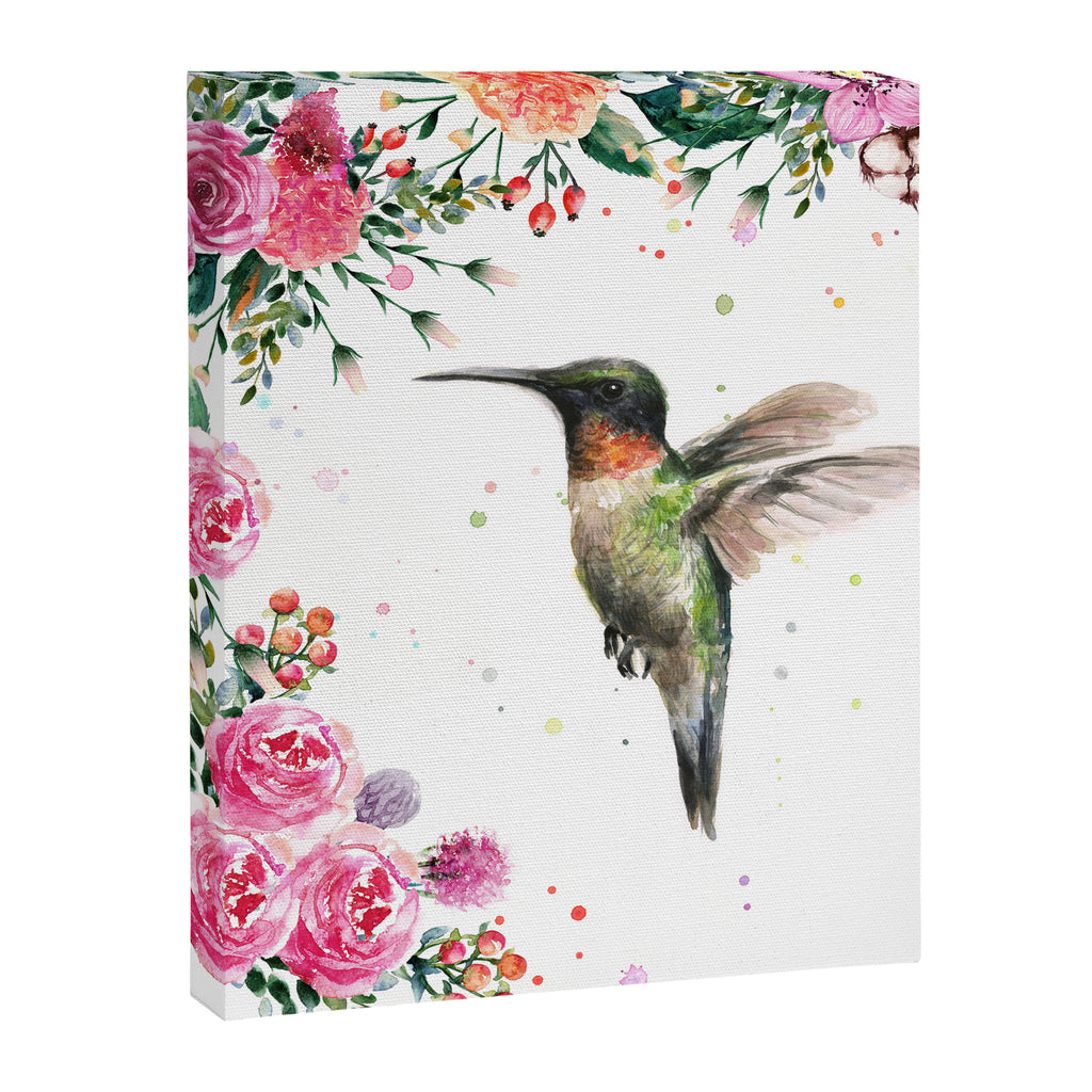 Hummingbird and Flowers Watercolor Animals Canvas Print Gallery Image 8