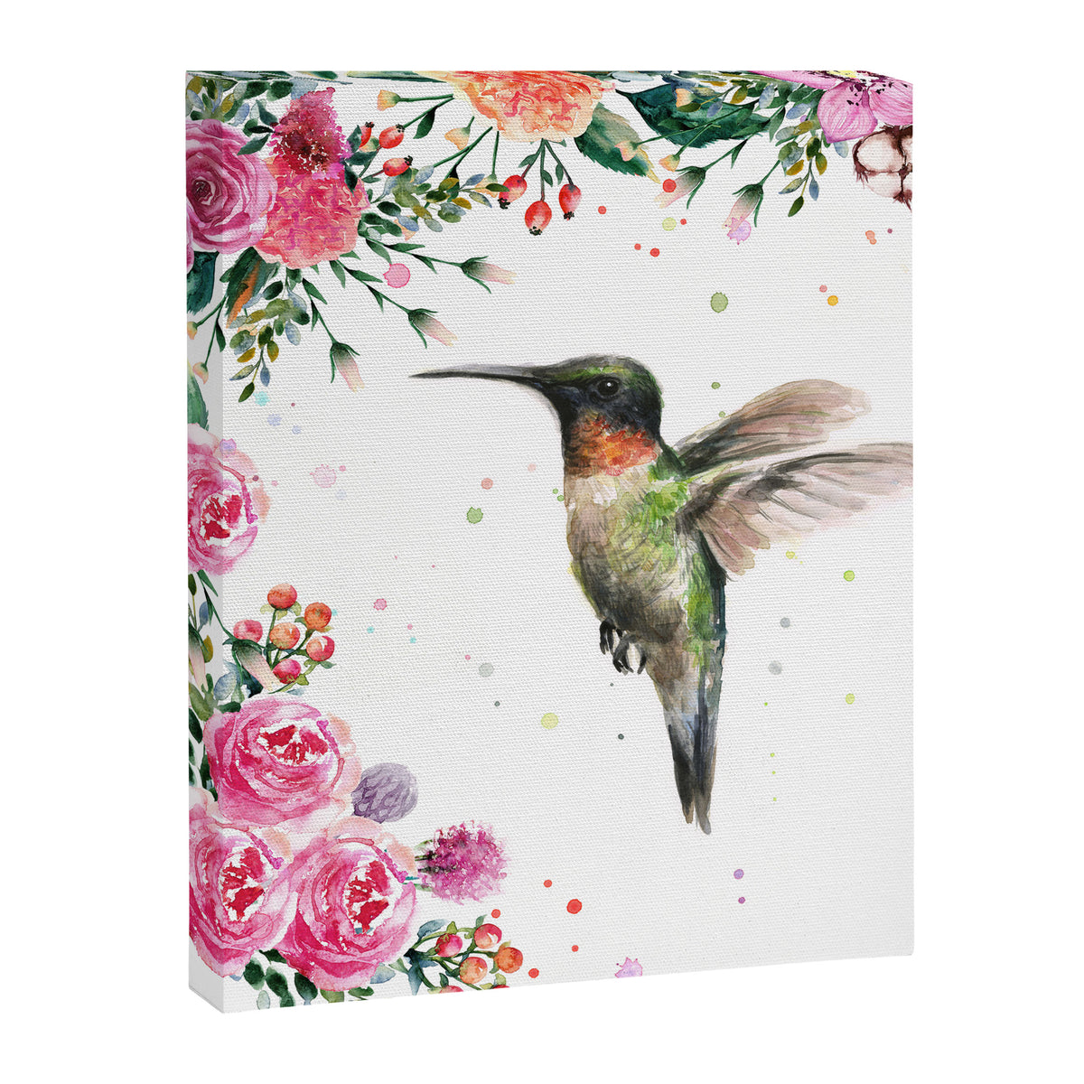 Hummingbird and Flowers Watercolor Animals Canvas Print Gallery Image 8