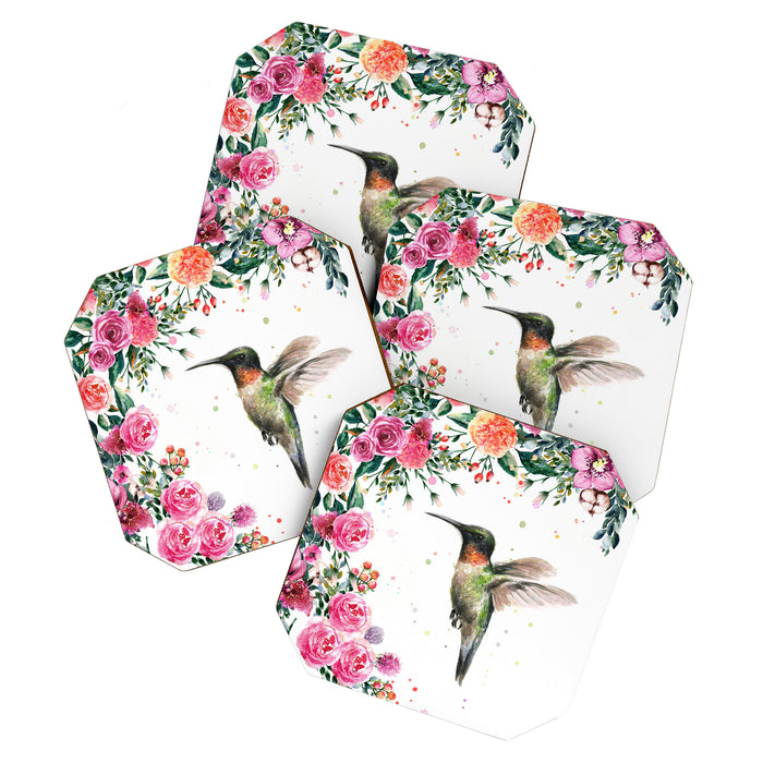 Hummingbird and Flowers Watercolor Animals Coaster Gallery Image 1