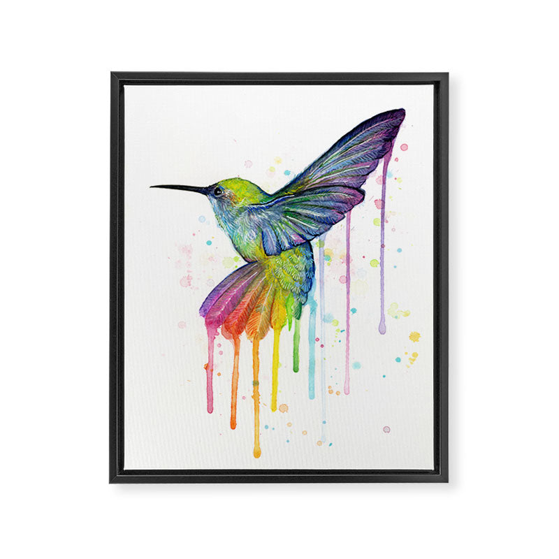 Hummingbird Rainbow Watercolor Framed Canvas Print Gallery Image 6