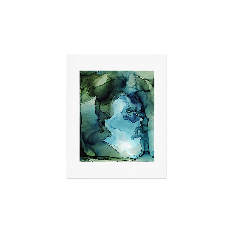 Land and Water Abstract Ink Painting Blues and Greens Art Print Gallery Image 1