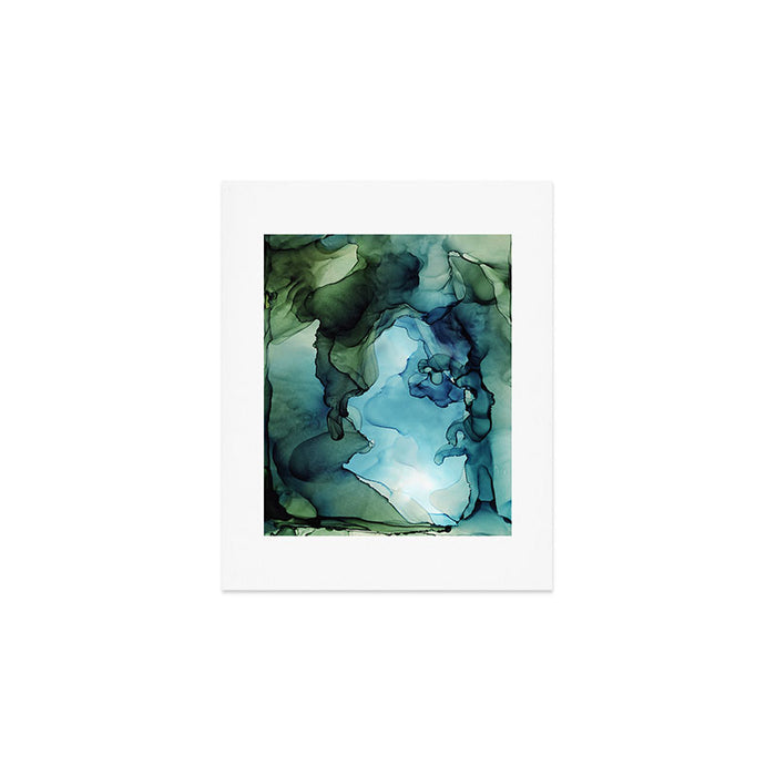 Land and Water Abstract Ink Painting Blues and Greens Art Print Gallery Image 1